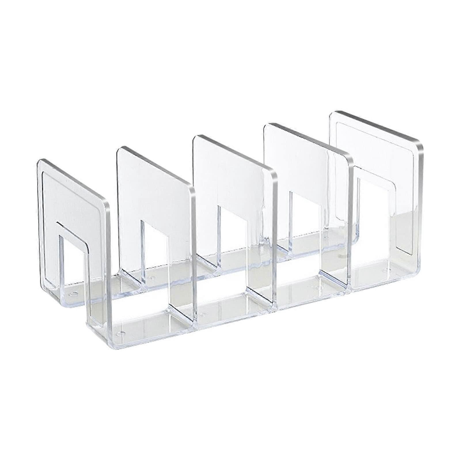 Acrylic Bookends - Transparent 4-Compartment Book Holder and File Organizer for School, Library, and Home Bookshelves