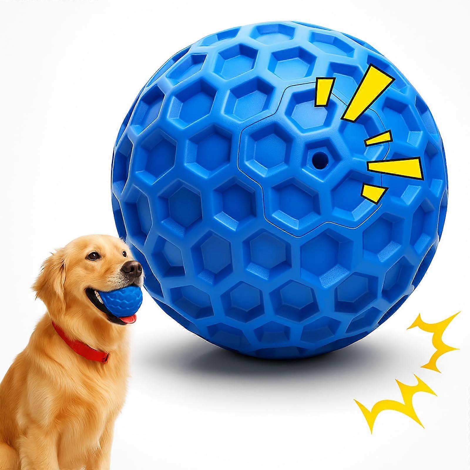 Squeaky Ball for Dogs – Interactive Chew Toy – Indestructible, Durable – Helps Relieve Anxiety – Teething Toy (Blue, 80mm)