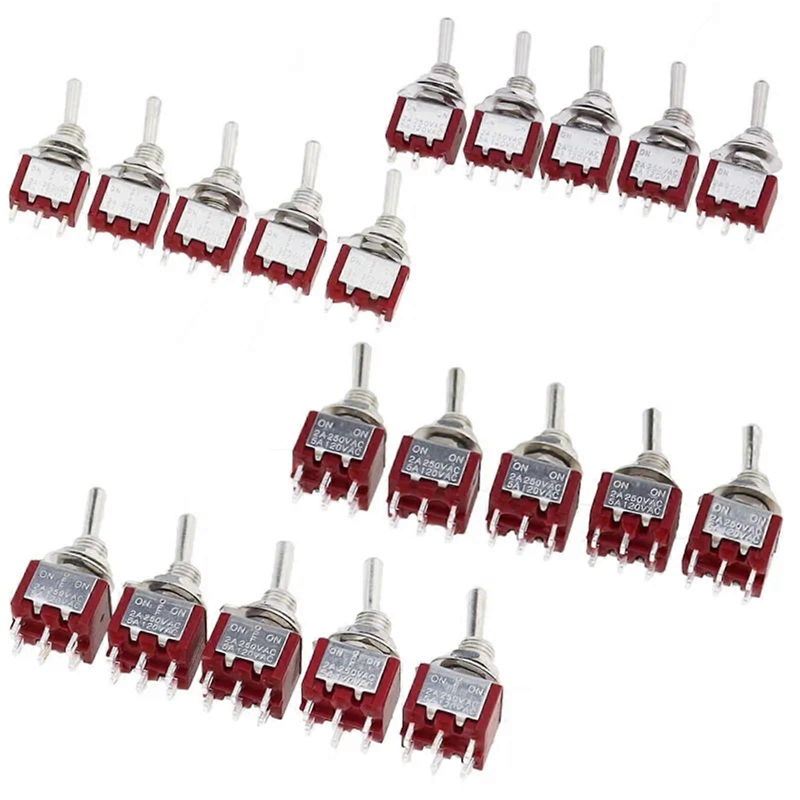 Miniature Toggle Switch Single Pole Double Throw ON-OFF-ON/ON-ON 120VAC 6A 1/4 Inch Mounting MTS-102 103 202 203 5-Pcs