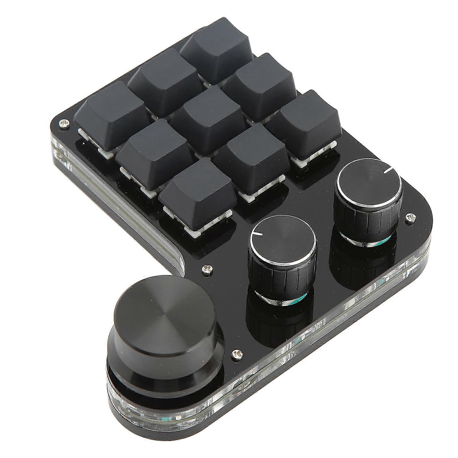 Mini Gaming Keypad 3 Knobs RGB Backlit Blue Switch Programmable 9 Key Keypad for Music Office Media 