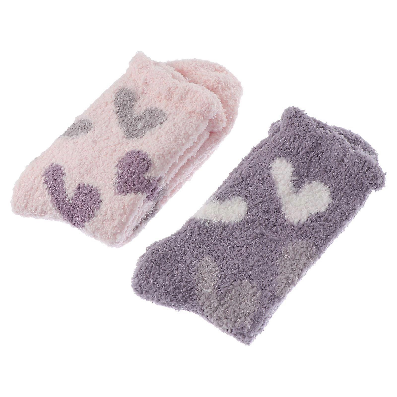 Warm Women Socks With Adorable Heart Pattern For Daily Wear In Assorted Color Comfortable 2 Pairs