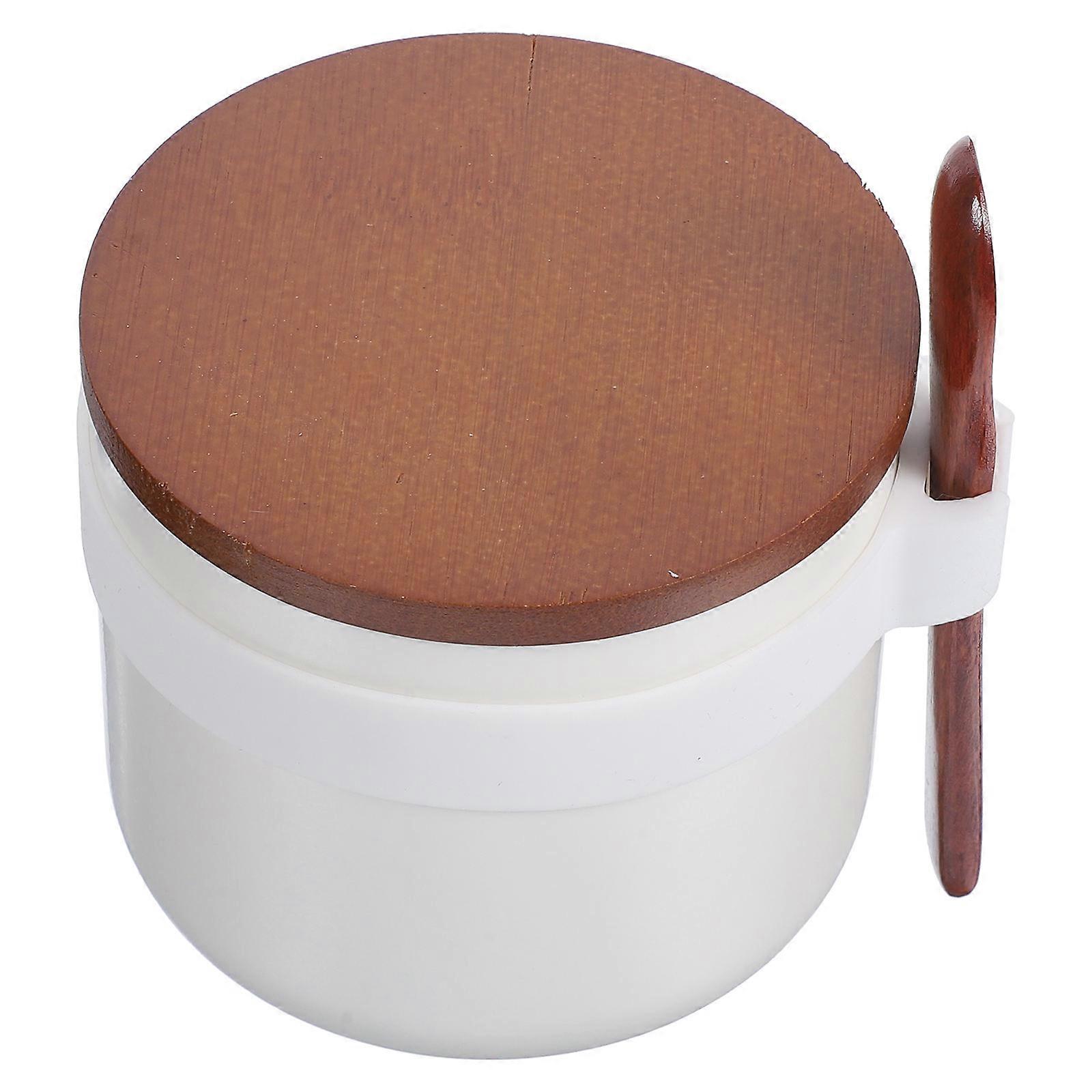 White Ceramic Spice Container with Wooden Spoon for Kitchen Storage 150ml Capacity