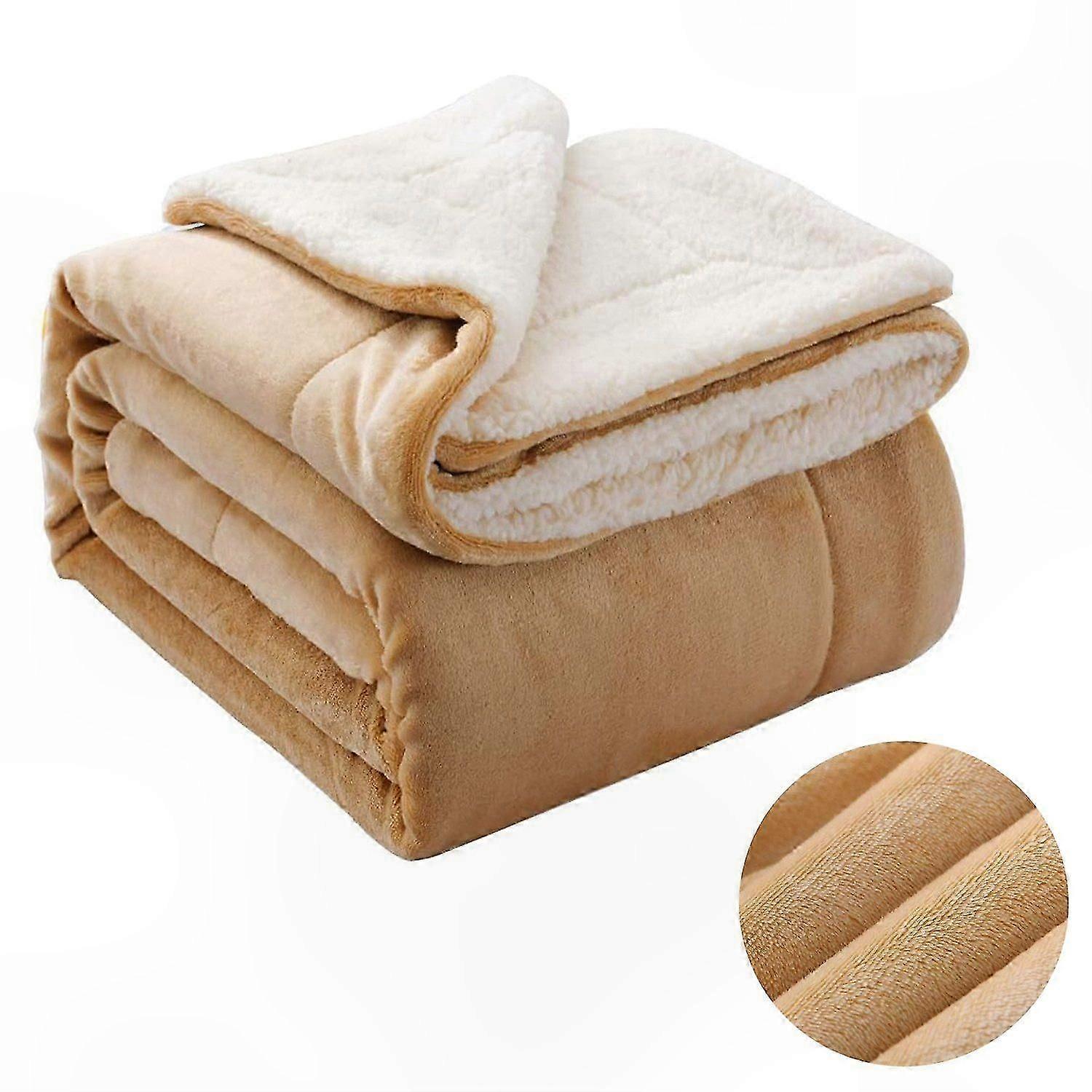 Cozy Fleece Throw Blanket, Soft Plush Cover for Sofa, 200x230cm, Camel Tone
