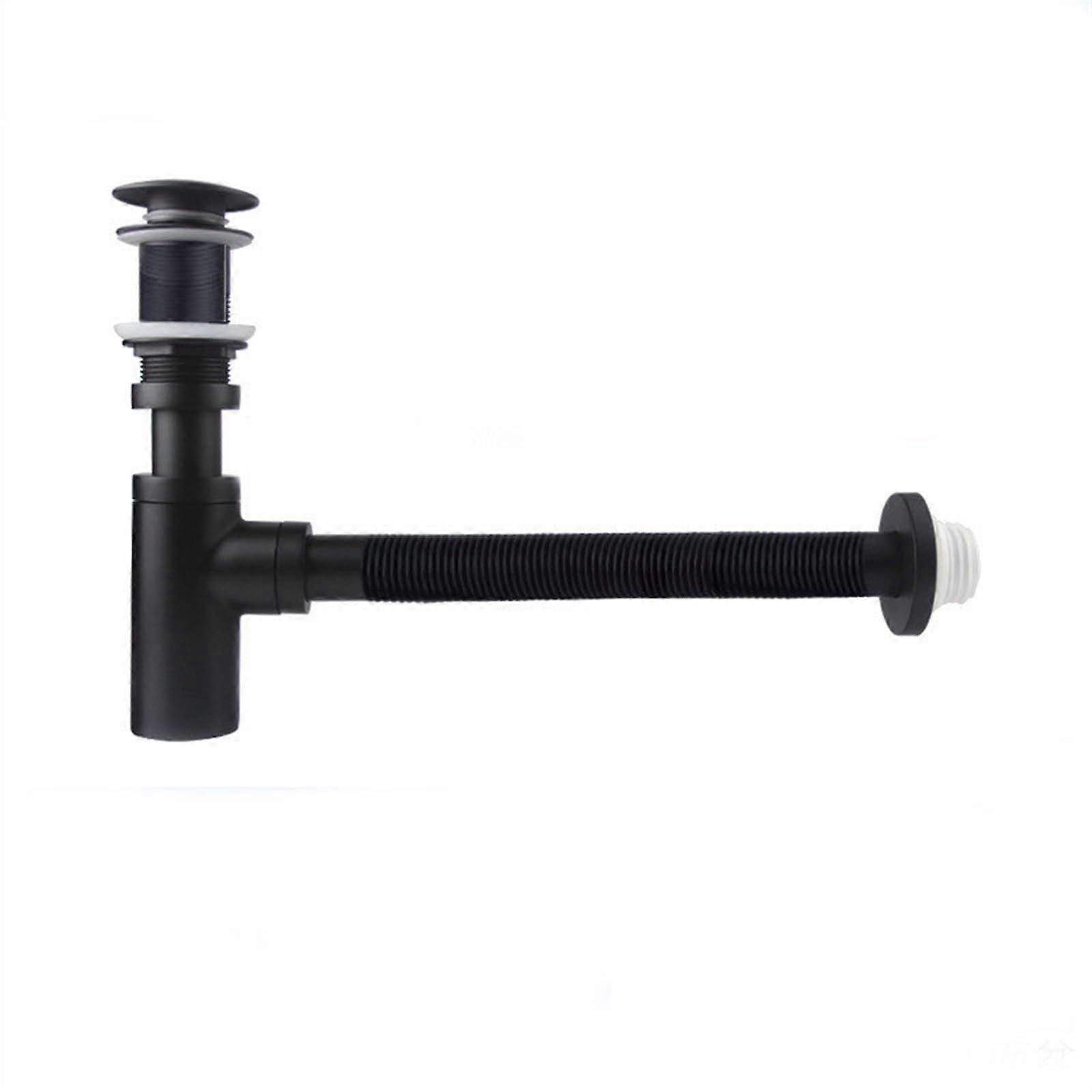 30cm Flexible Pipe Sink Bottle Trap, Brass Bathroom Sink Trap Drain with PopUp Waste, Black or ChromePlated Pipe Waste (Black Without Hole).