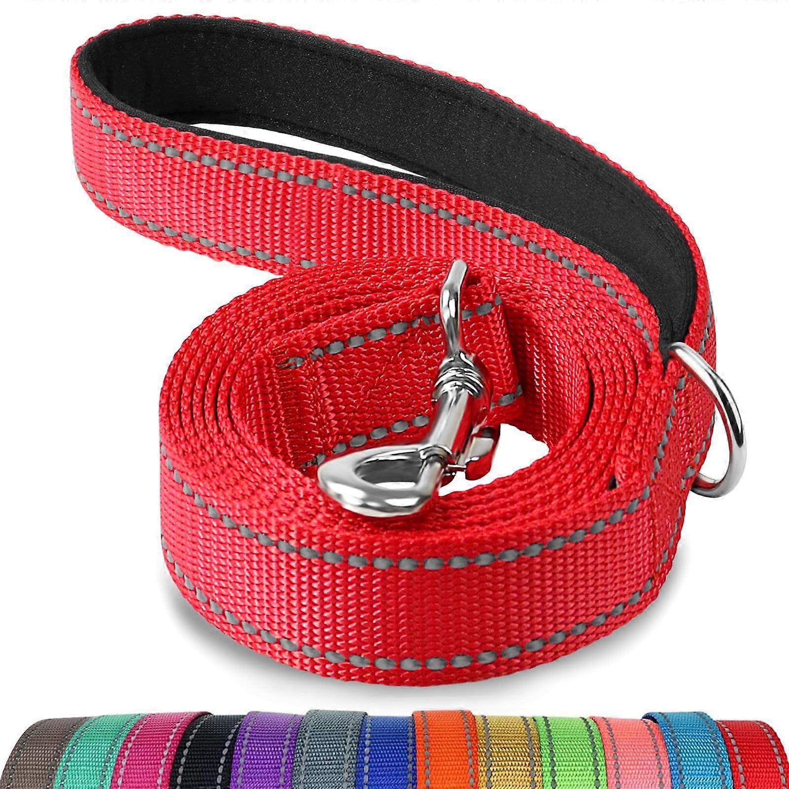Padded Handle Dog Lead, Reflective Nylon for Small, Medium Dogs, 1.2m Red