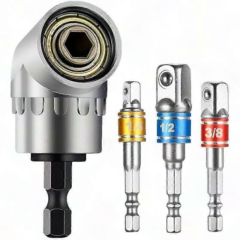 105° Angle Screwdriver Adapter (1/4" Hex Bit) & 3-Piece Cordless Screwdriver Socket Adapter Set for Bit Holder (1/4", 3/8", 1/2")