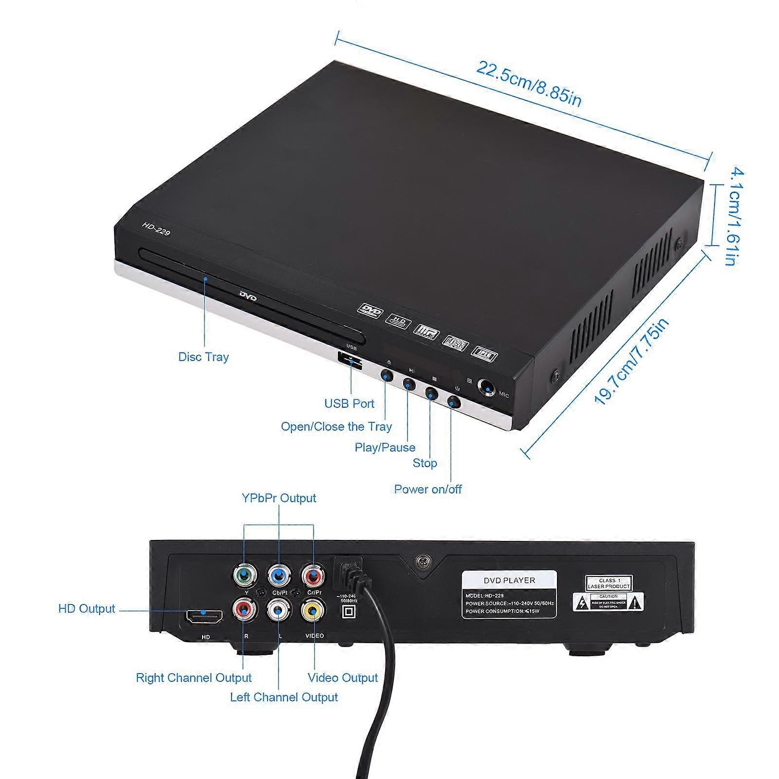 HD-229 Home DVD Player DVD CD Disc Player Digital Multimedia Player U Disk Playback HD AV Output with Remote Control