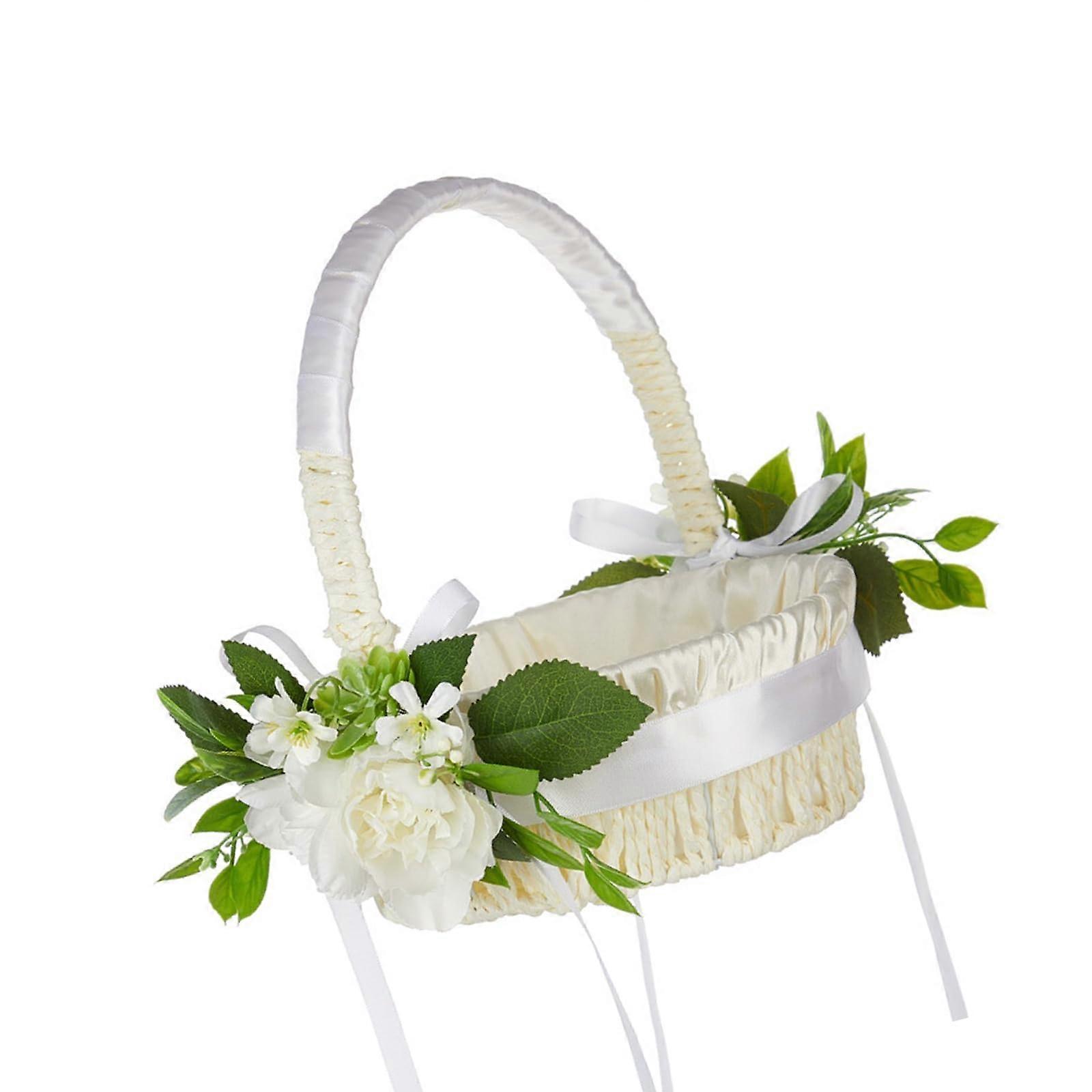 Handheld Rattan Straw Woven Baskets for Home Decoration, Sturdy Picnic Baskets with Lining and Handle, White Rattan Flower Basket