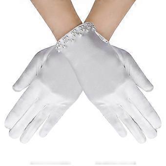 Weiße Satinhandschuhe, geeignet für Hochzeiten, Brauthandschuhe, mit Perlen, lange weiße Handschuhe, geeignet für Abendgarderobe, Hochzeiten, Bankette, Bälle und sogar