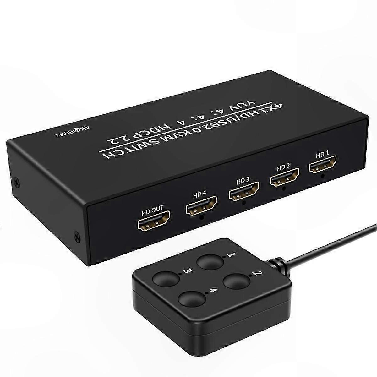 4-Port KVM Switch for Multi-PC Setup - Share Display Keyboard and Mouse