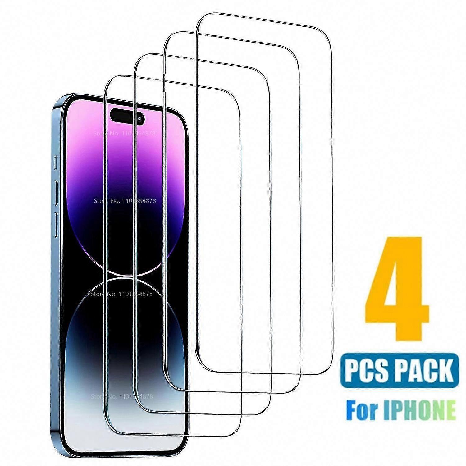 4 PCS Protetor de Tela de Vidro Temperado para 14 13 12 11 Pro Max Mini Plus X XR XS 7 8 6 5 SE 2
