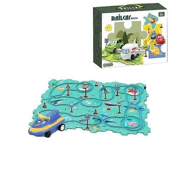 Pusselset Barnleksaker Multifunktionell Järnvägsbil Mini Vägskyltar DIY Pussel Leksaker