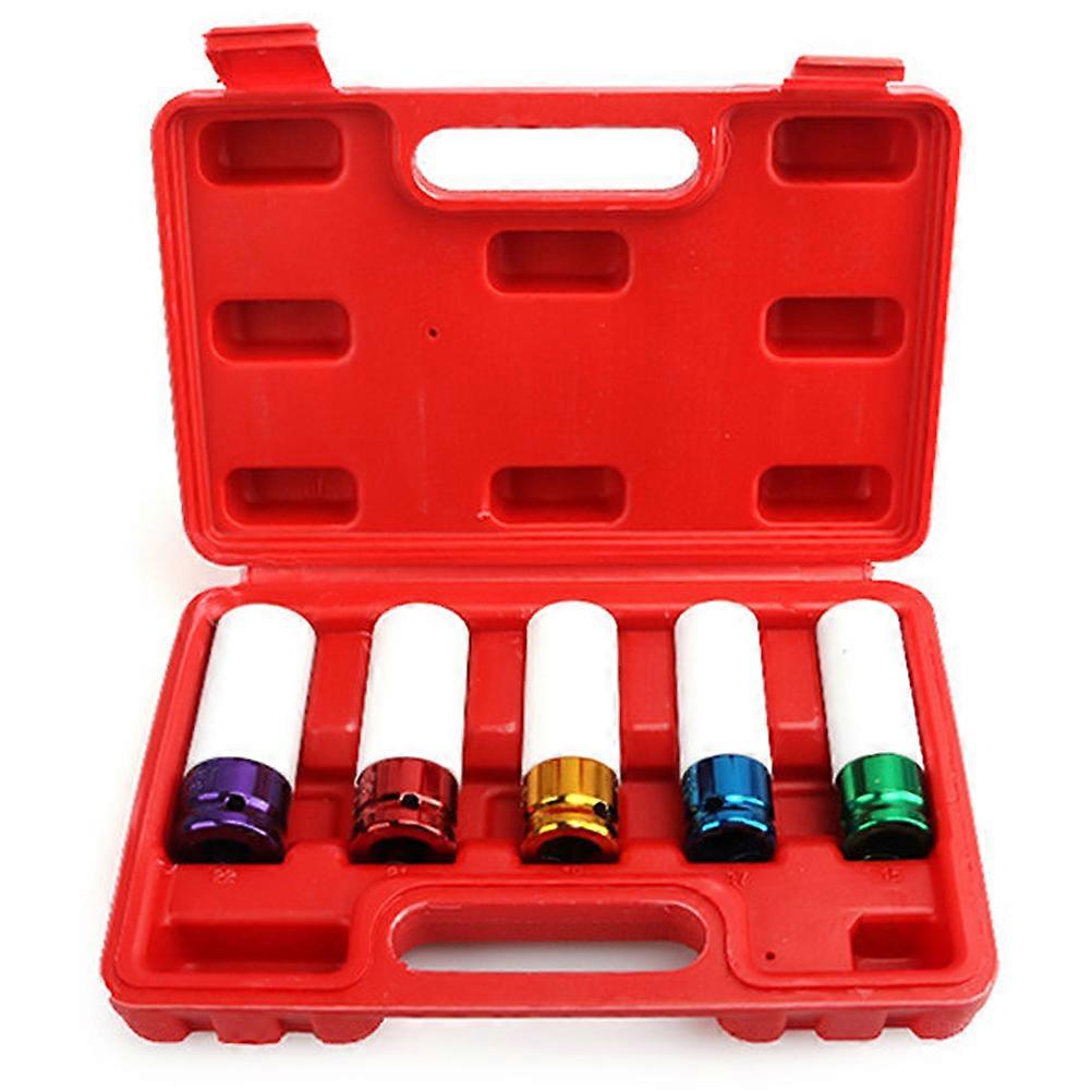 Car Lug Nut Socket Quenched and Tempered Treatment Wheel Nut Socket Tool 15mm 17mm 19mm 21mm 22mm Metal Damage Protection 5Pcs