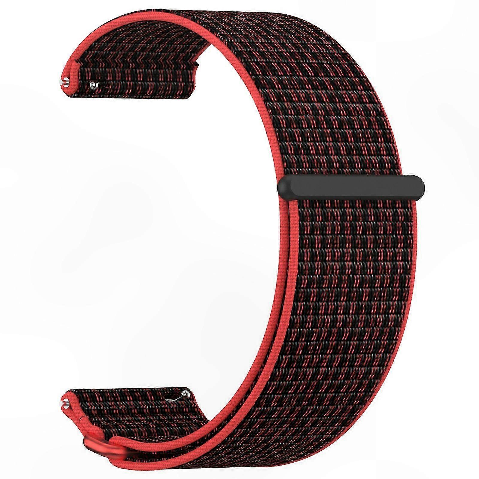 Nylon Loop Watch Band with Metal Ring for Wrist Strap Replacement Red Black