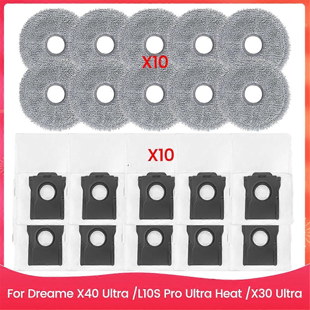 X40ウルトラL10S ProウルトラヒートX30ウルトラ掃除機交換部品用の20PCSモップクロスとダストバッグフィット
