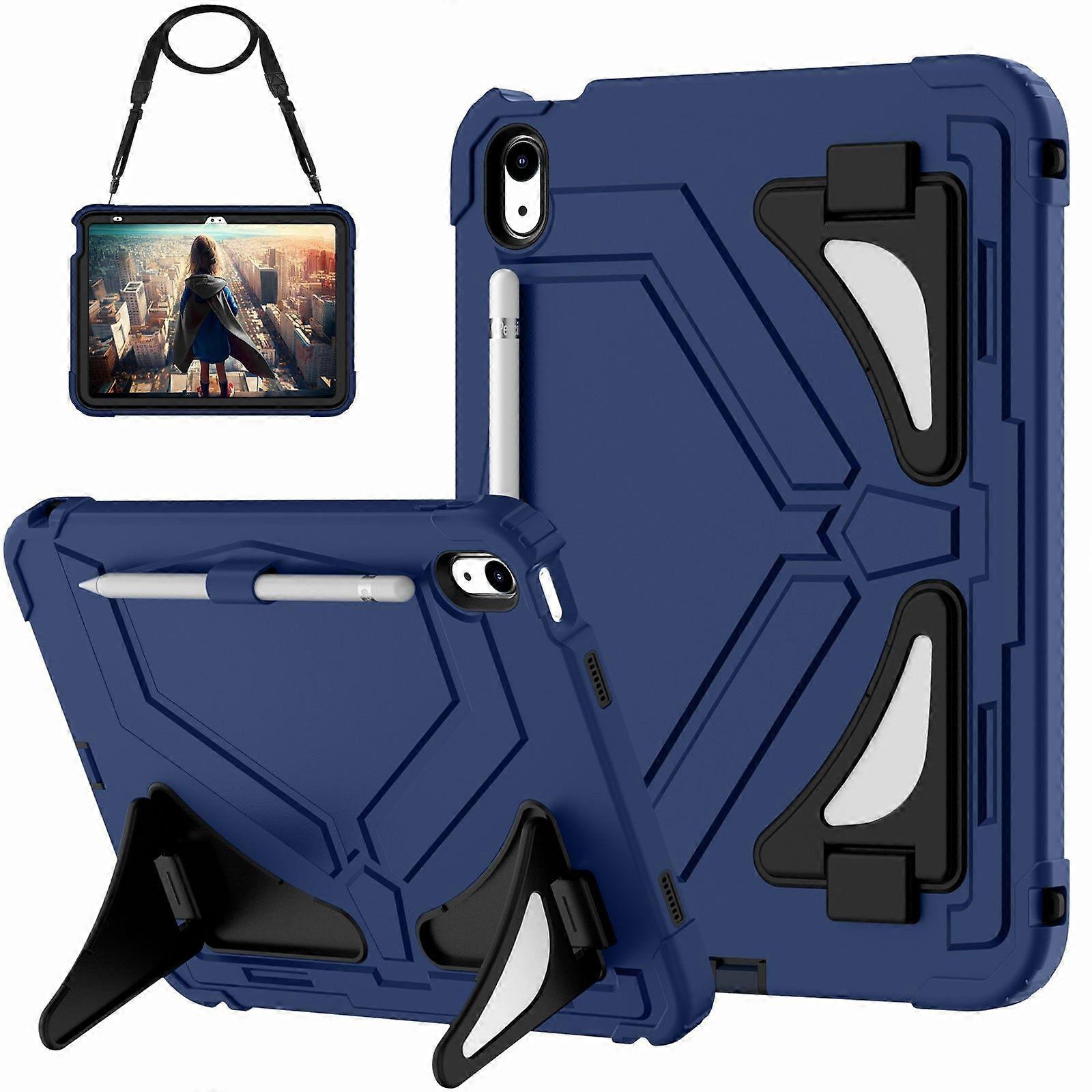 For iPad (2025)/ 10.9 (2022) Kickstand Case Leopard Style Protective Tablet Cover with Shoulder Strap