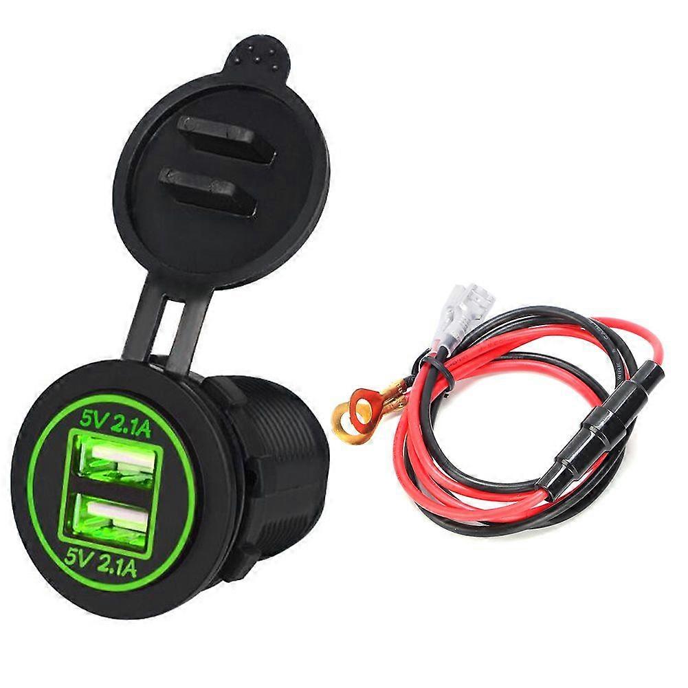 Waterproof Car Motorcycle Boat 4.2A Double Aperture USB Mobile Phone ChargerGreen DC12-24V