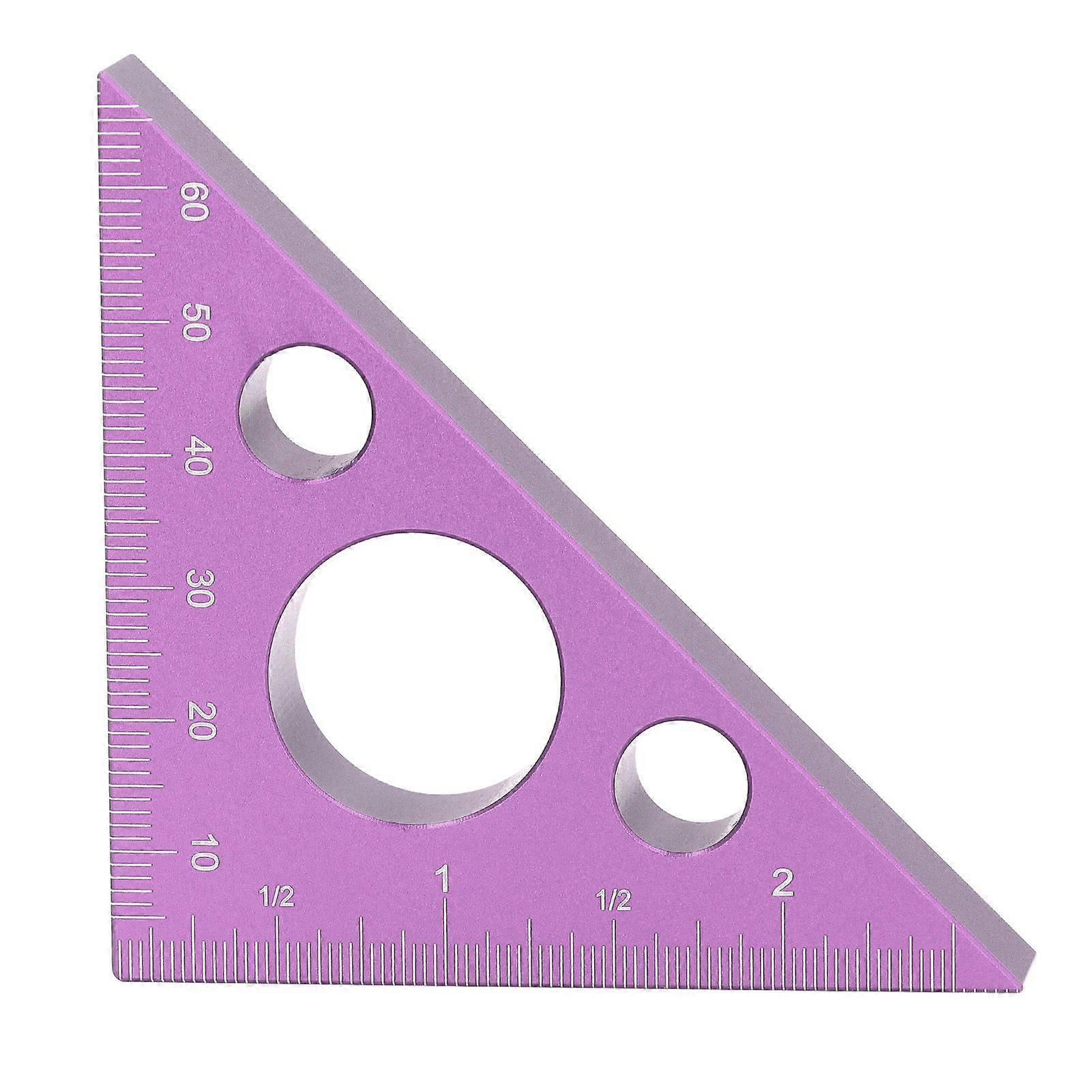 3in Right Angle Measure Ruler Thick Aluminum Alloy 45 Degree Angle Ruler Triangle Square Ruler Woodworking Tools Purple