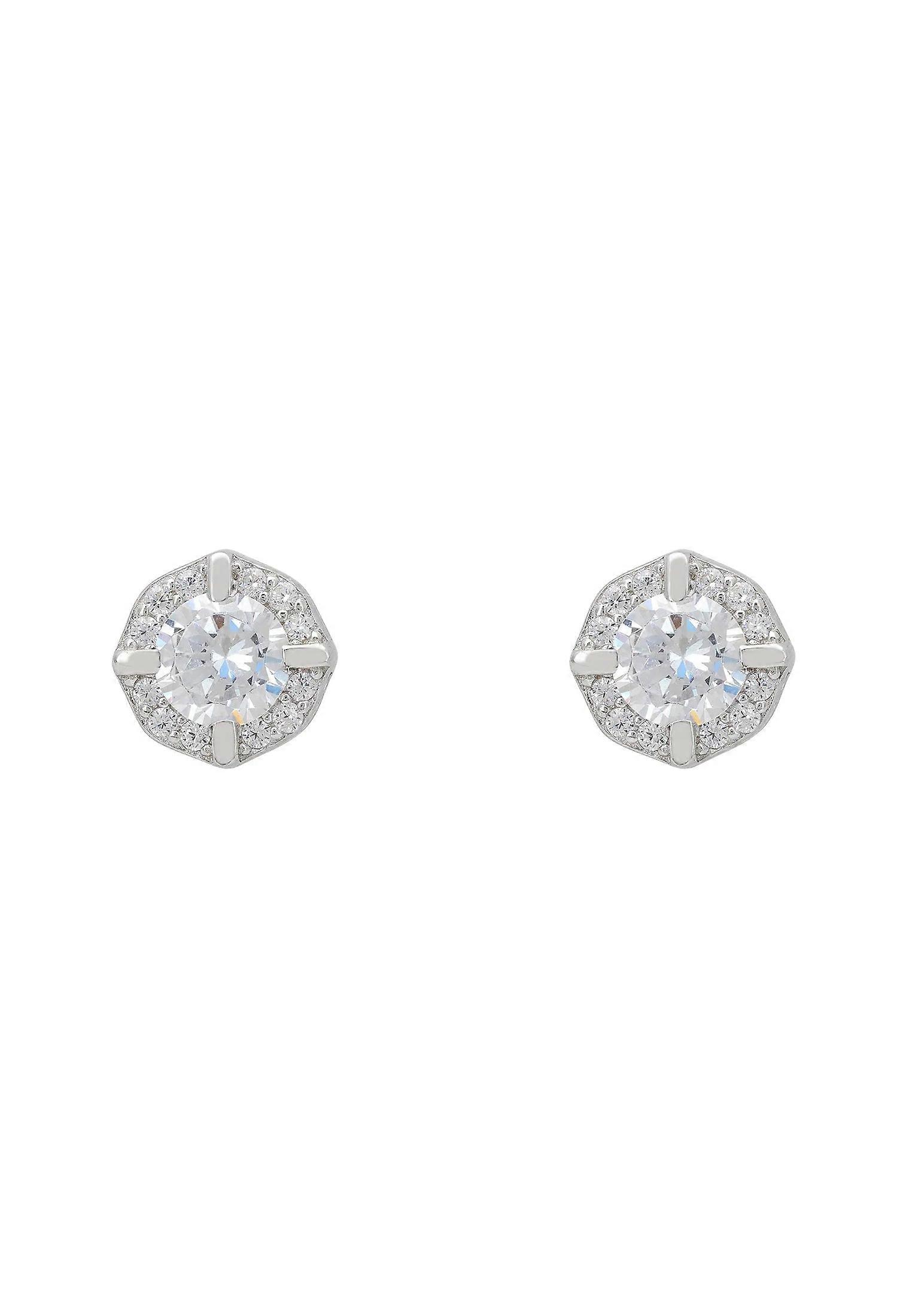 Latelita Women's 925 Sterling Silver Solitaire Sparkle Stud Earrings with Zircon - Silver