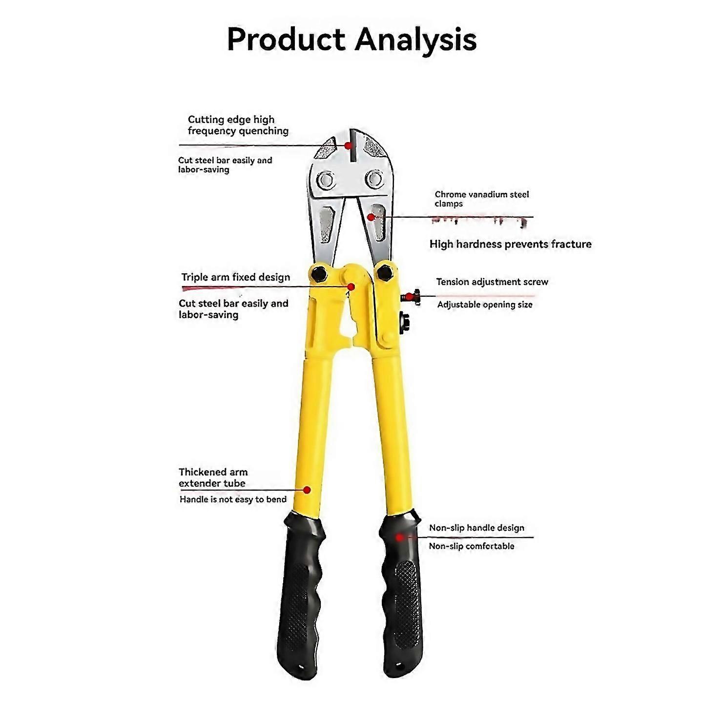 For 18in Medium Bolt Cutters Softgrip Rubber Ergonomic Handles