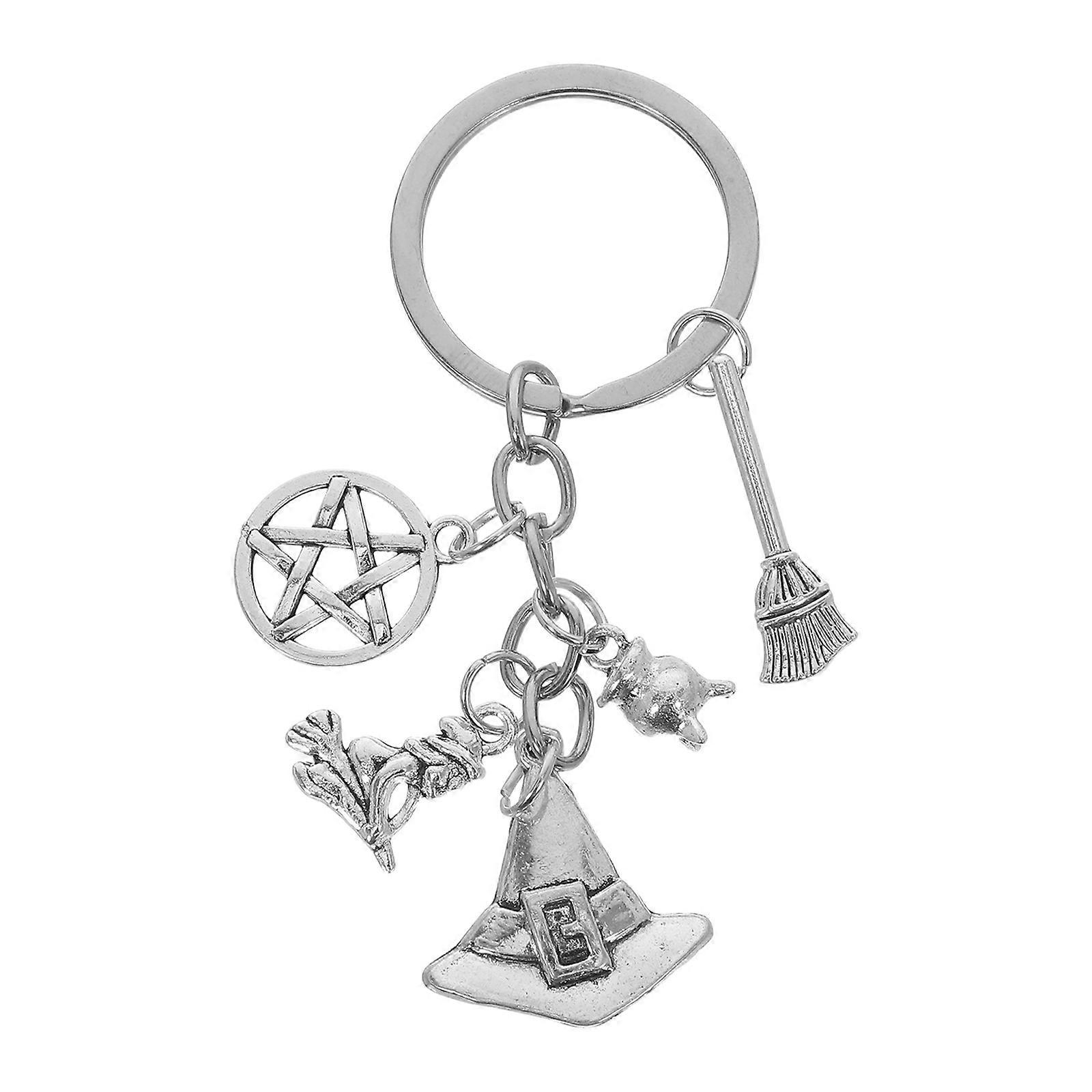 Halloween Keyring Metal Witch Hat Keychains for Decoration 5Pcs Silver