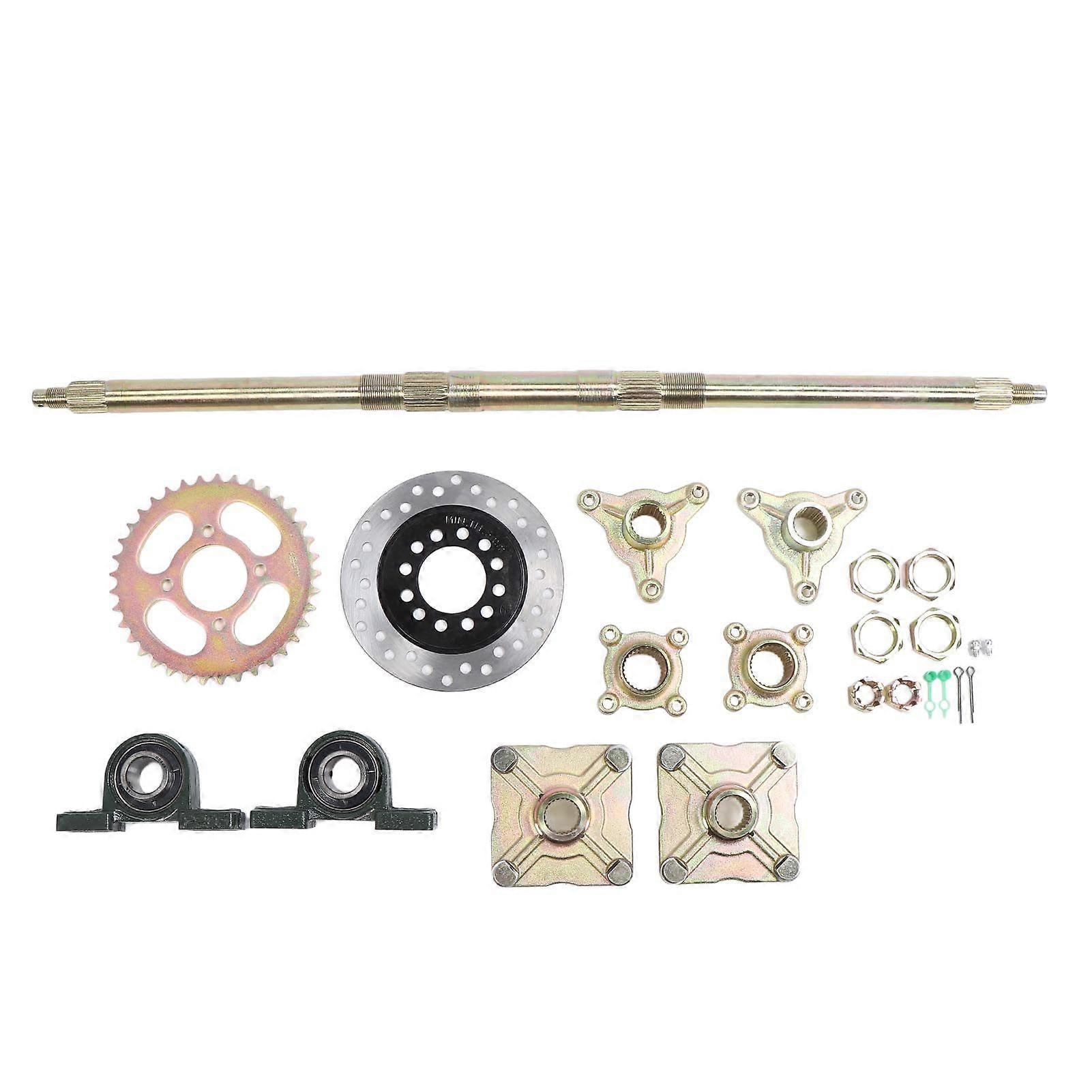 740mm Go Kart Rear Axle Kit Heavy Duty Mount Brake Disk Base Sprocket Rear Axle for 50 to 150CC DIY Rebuilt ATVs Quads and Drift Trikes