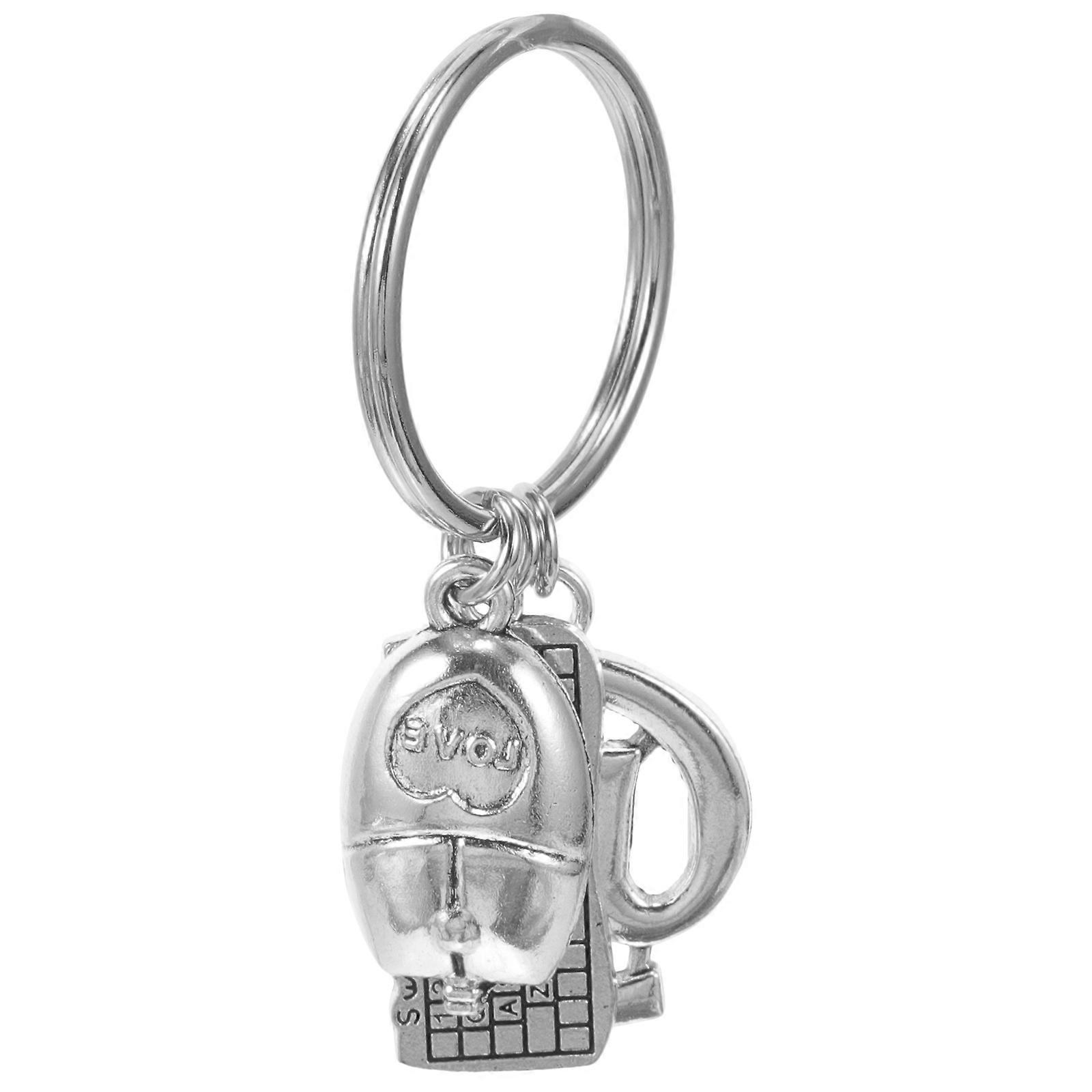 Keyboard Keychain Silver Metal Pendant for Hanging Keys 4Pcs Set