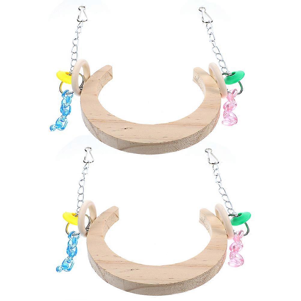 Bird Parrot Swing 6 Pcs Moon Shape Standing Toy Bite Resistant Light Brown For Bird Cage Environment
