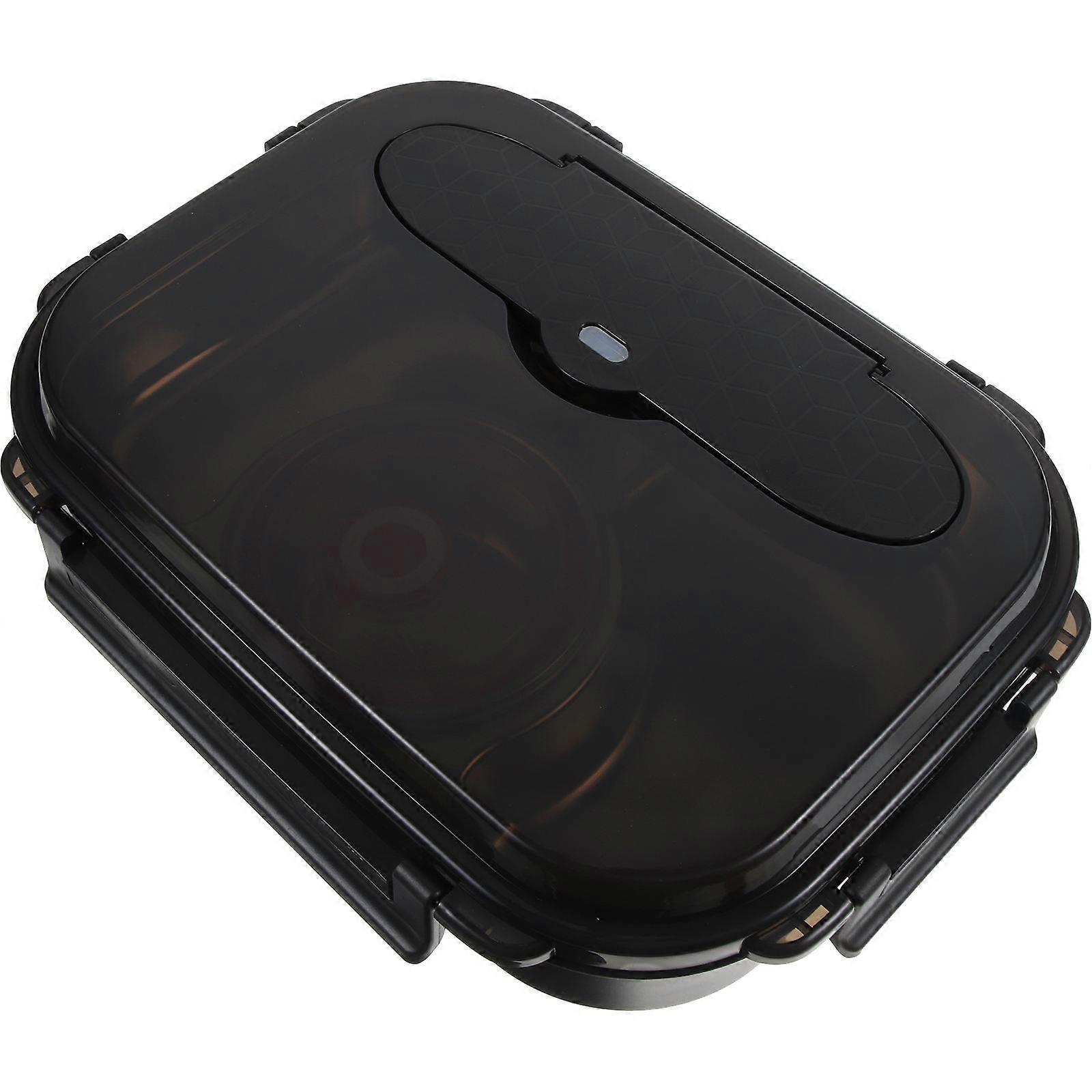 Insulated Lunch Box 1 Set Portable For Office Workers Black Detachable Inner Tank Fresh Keeping Grid Design