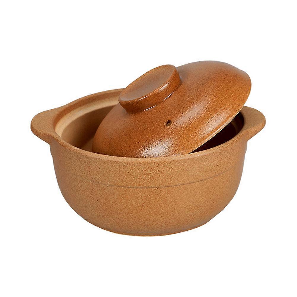 2Pcs Ceramic Soup Cooking Pot for Stove Brown Kitchen Cookware