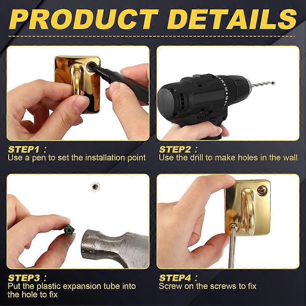 2 Pcs Gold Large Loop Wall Plate Metal Post Queue Line Barrier Hanging Circle Hook Rope Safety Barriers for Movie