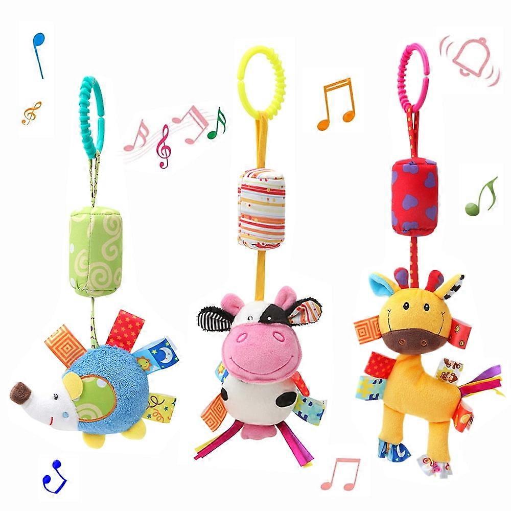 EIMELI 3 Pack Soft Hanging Rattle Toys with Teethers, C-Clip Ring for Stroller, Car Seat, Crib, Compatible with Travel Gear