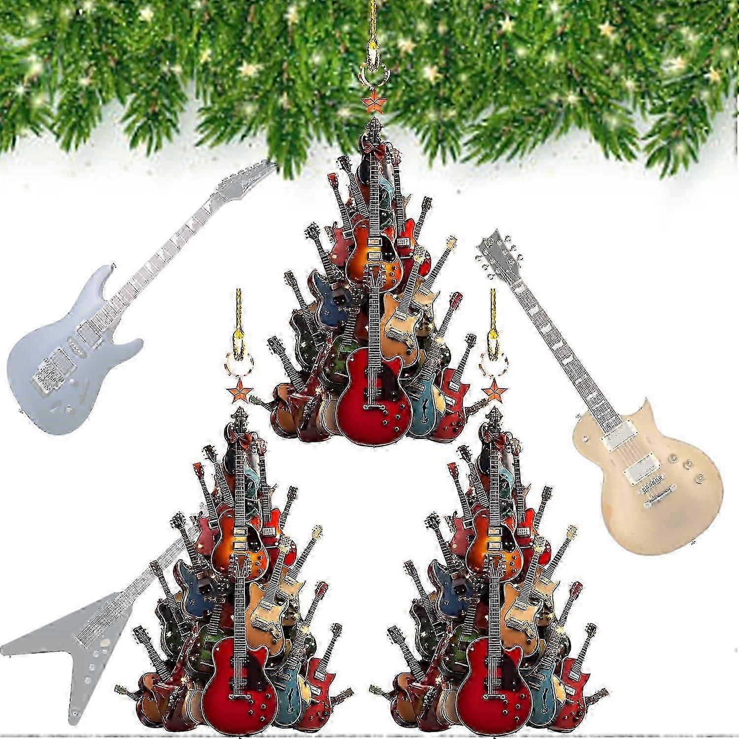 Ornement d'arbre de Noël Rockin Around The Guitar 2D Premium Acrylique Rock Instrument de musique Cadeau pour
