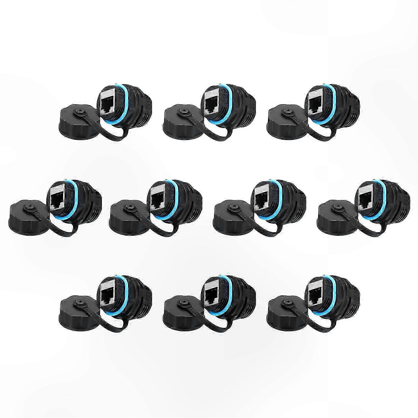 IP68 Shielded RJ45 Panel Mount Coupler, CAT6/CAT5E/CAT5 Ethernet LAN Pass Through Connector (Blue, 10-Pack)