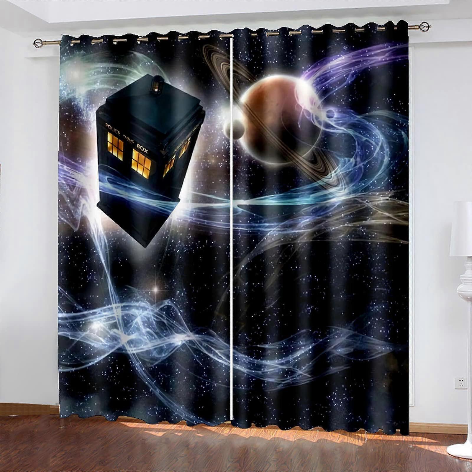 Kitchen Curtains Eyelet Panels 92x91 In Drop SciFi Star Phone Booth Pattern Blackout Insulated Noise Reducing 2 Panels