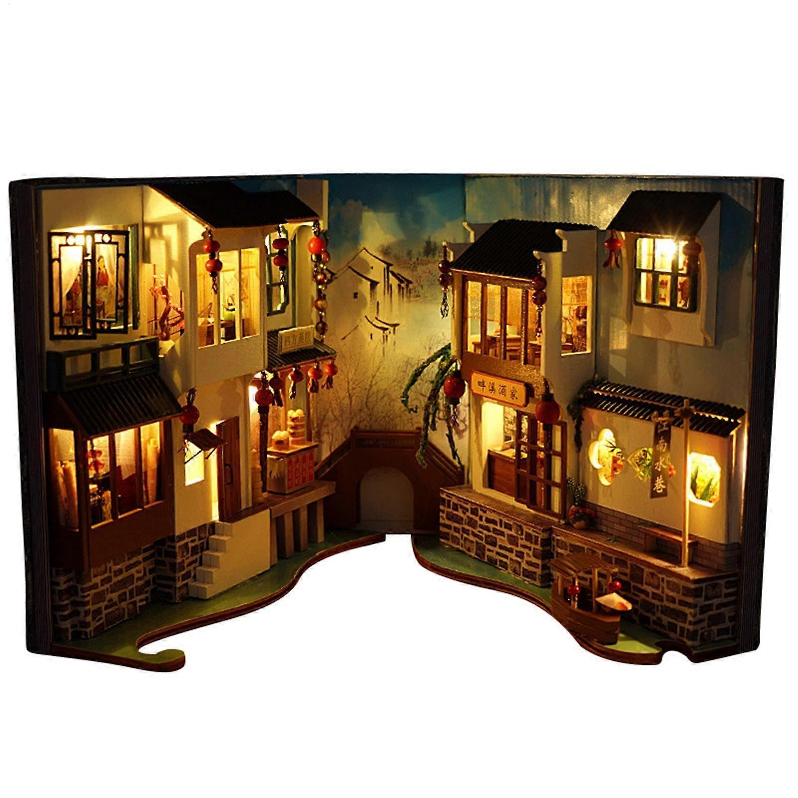 3D Wooden Puzzle Decorative Bookend Stand Model Building Kit With Water Lane