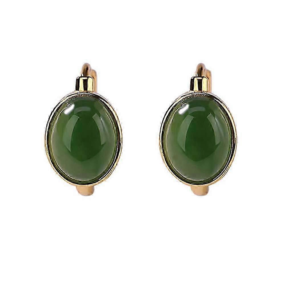 Green Jade Hoop Clip-On Earrings for Women's