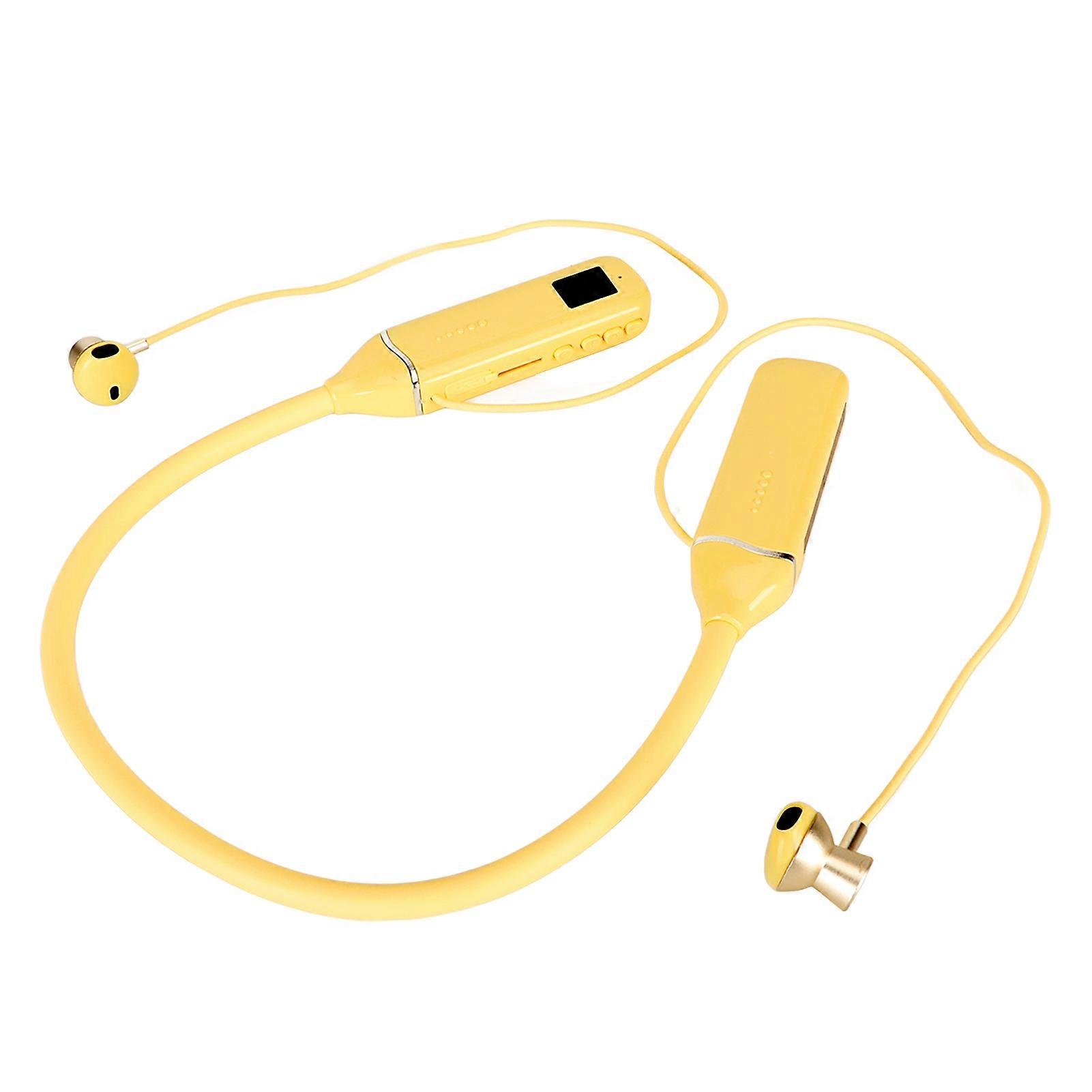 Bluetooth Neckband Headphone LED Power Display Memory Card Playback Magnetic Earbuds Headset with RGB Backlight Yellow 