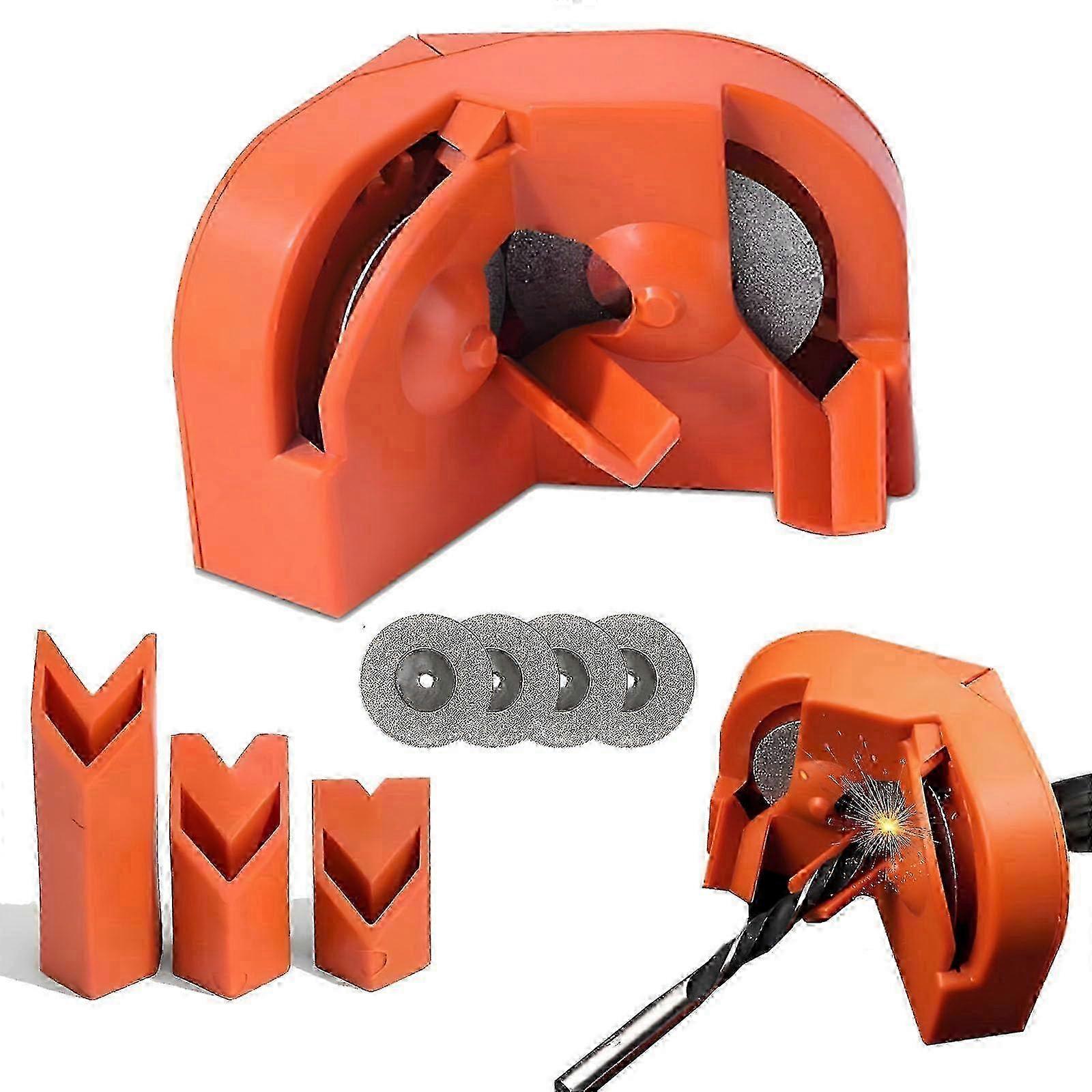 Metal Drill Bit Sharpener with 4 Diamond Discs for HSS, Carbide, Cobalt Bits (5/64"-5/8") - Portable and Efficient Sunset Chevron Design