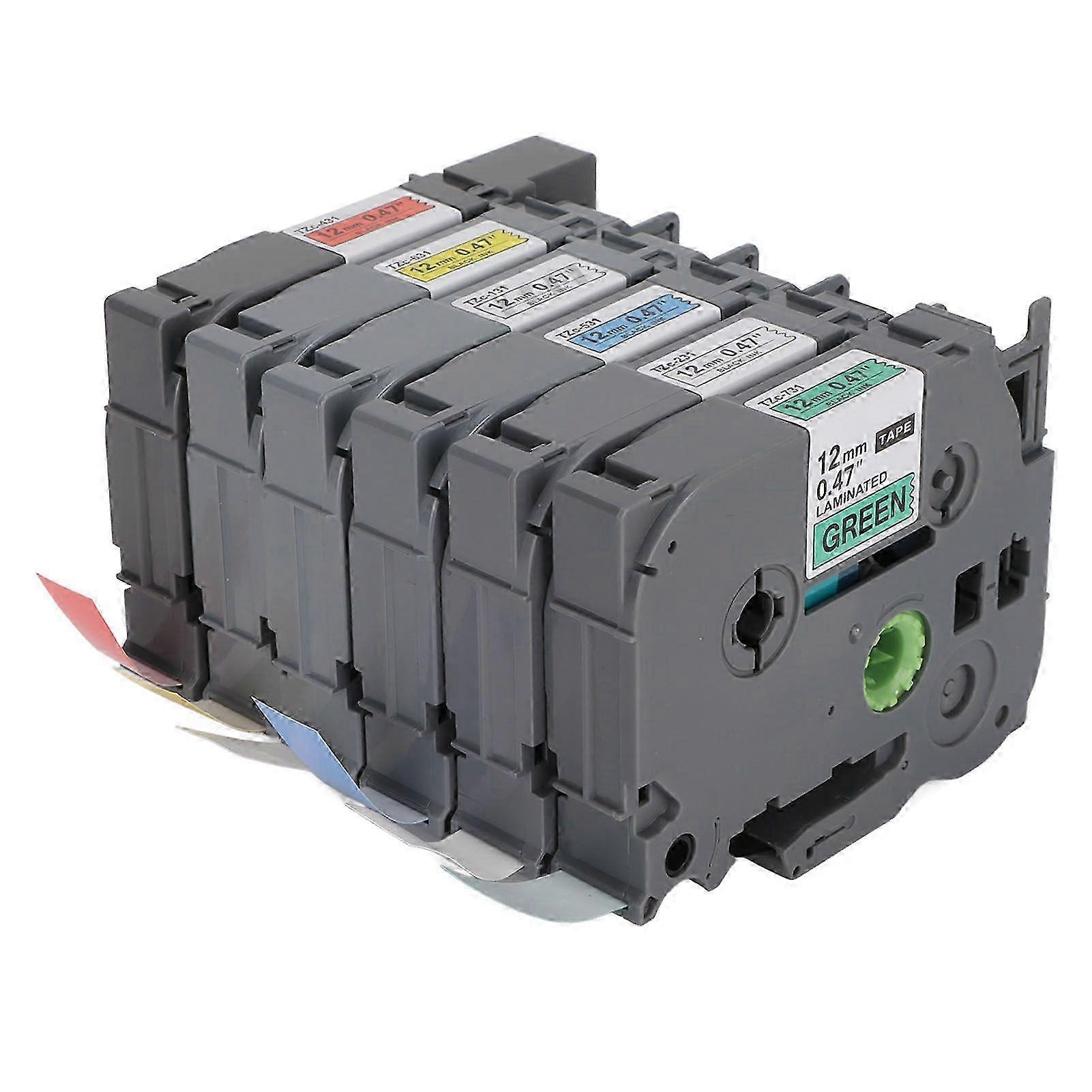 6Pcs 12mm Label Maker Tape Clear Fast Printing High Toughness Smart Sensing TZ Tape for Badges Job Cards Folder Labels 6 Colors in A Box