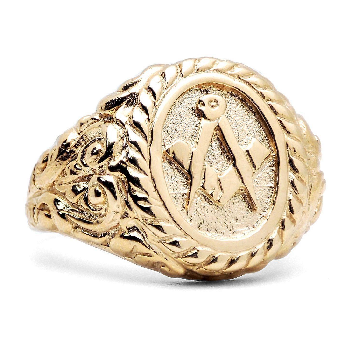 Jewelco London 男士实心 9 克拉黄金绳边雕刻椭圆形共济会戒指