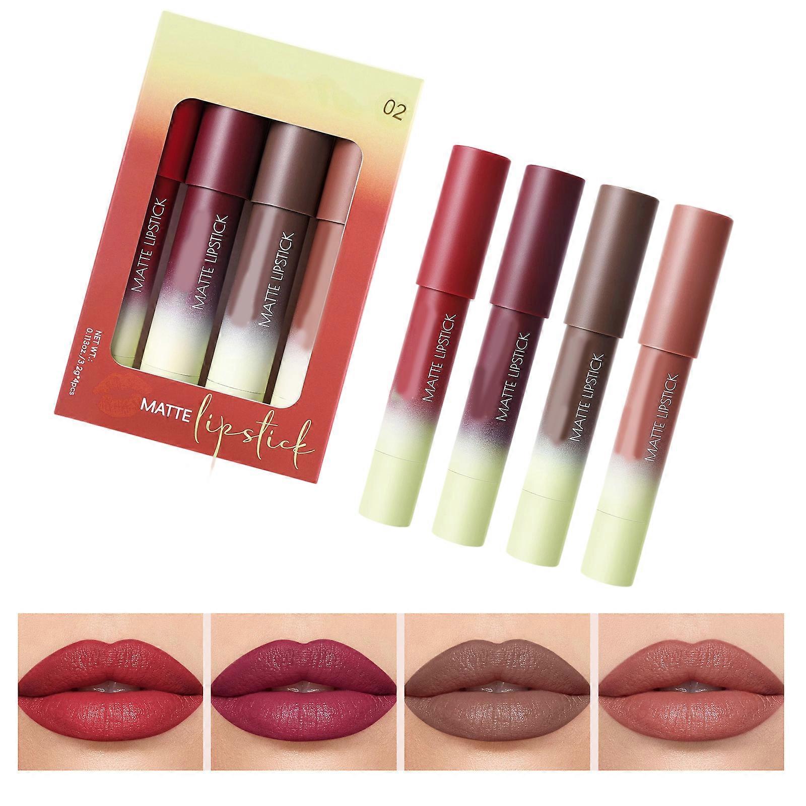 4PCS Non Transfer Lip Liner Lipstick Longwear Matte Finish Hydrating Formula For Defined Lips Multicolor