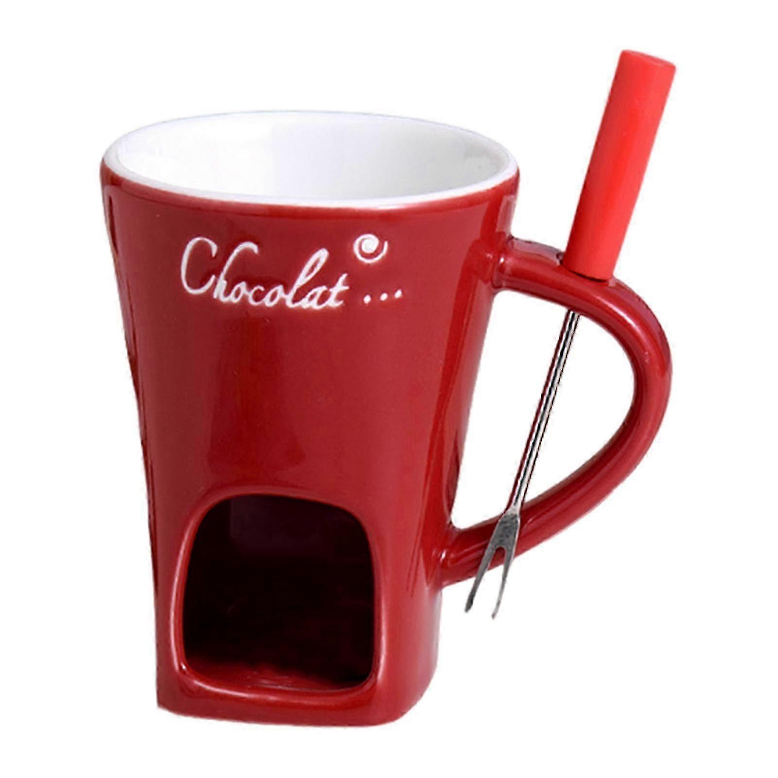 Chocolate Fondue Mug 130ml Ceramic Chocolate Fondue Coffee Cup with Forks Melting Mugs for Chocolate Cheese Butter Easy to Clean Versatile Melting Cup