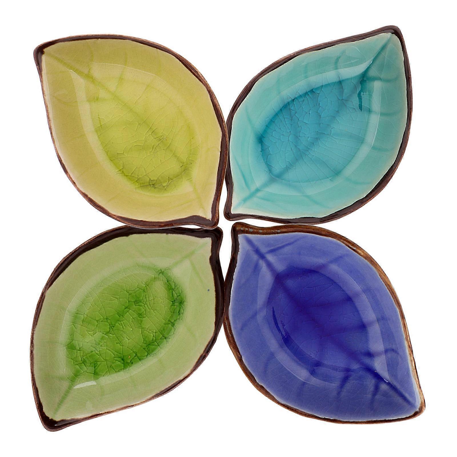 Ceramic Leaf Shape Bowl for Serving 4Pcs with Decorative Crackle Glaze Design