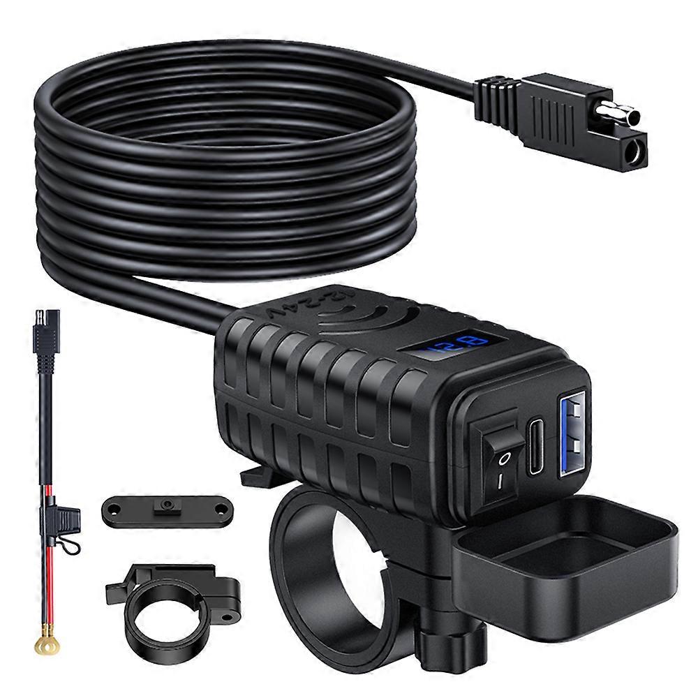 Extractme Motorcycle 48W Mobile Phone Quick Charger Waterproof and Dustproof  Intelligent Fast Charging Voltage Display ON/Off