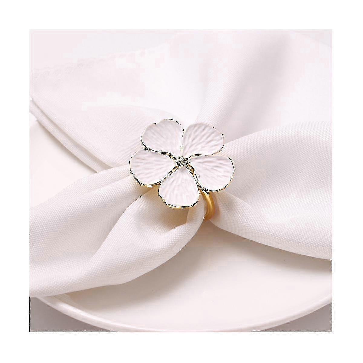 White Flower Napkin Holders - 12 Pcs Table Setting Rings for Formal Dining