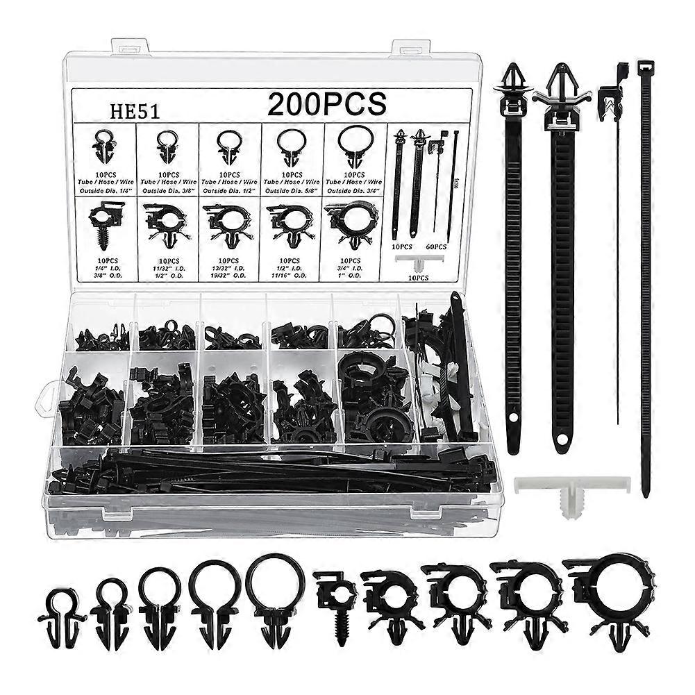 200pcs Car Wire Routing Clips Push Mount Cable Tie