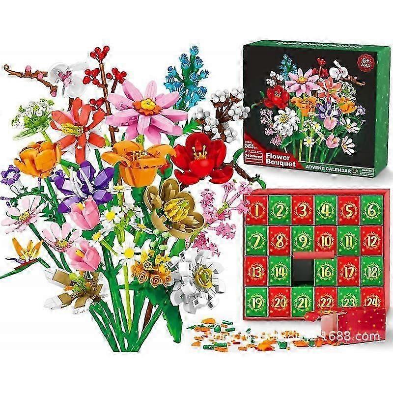 2025 Advent calendar Flower Bouquet Building Blocks Christmas Advent Calendar , Christmas 24 Days Sunflower Bouquet Surprise Box Sunflower