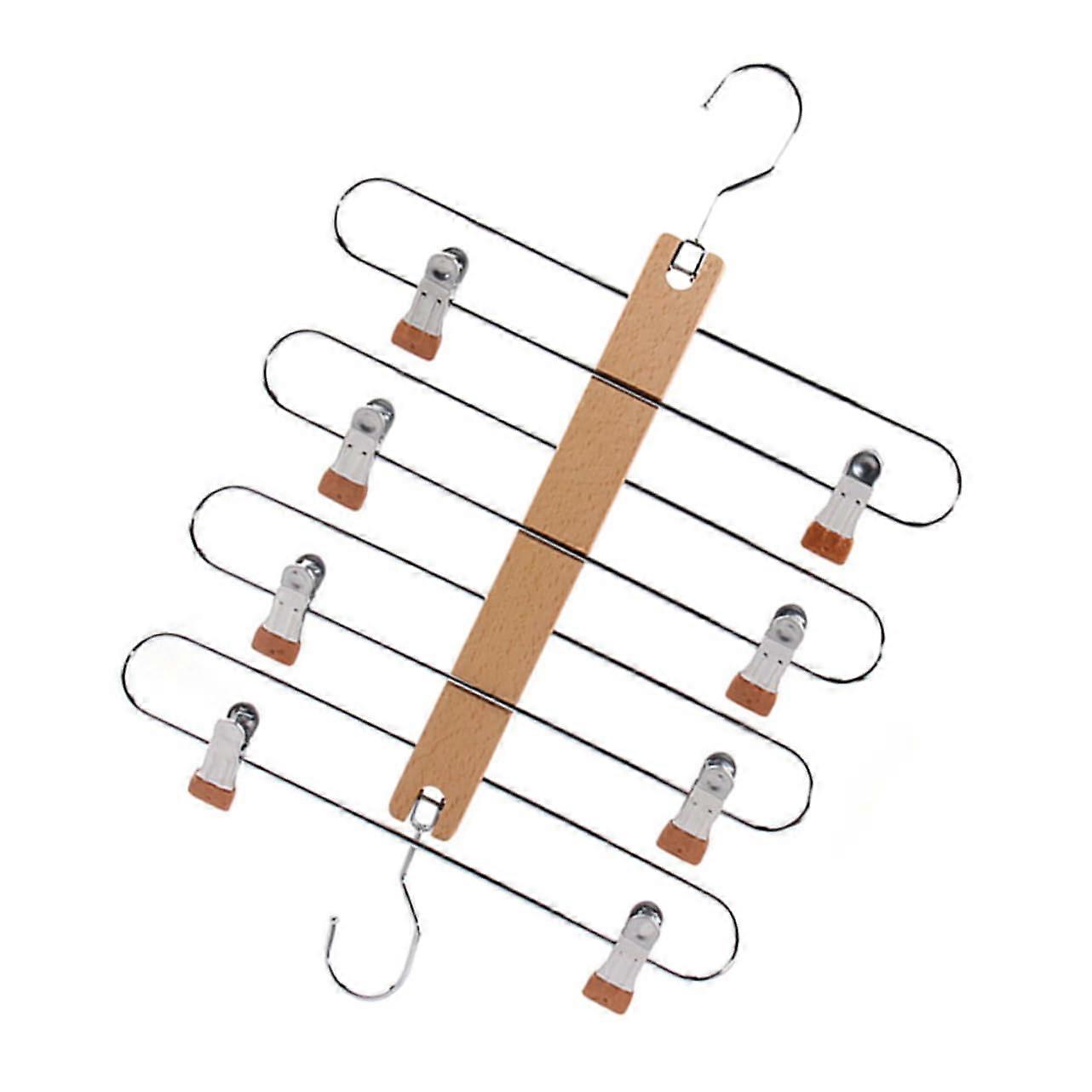 Solid Wood Pants and Skirt Hangers with Adjustable Clips, Folding Telescopic Culottes Rack, 1pc