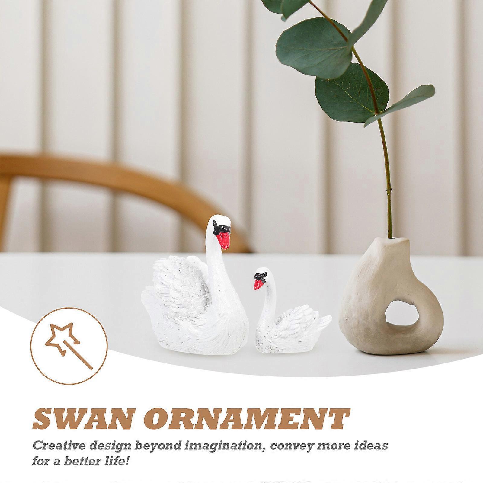 1 pair of Mini Resin Swan Decors Swan Model Ornament Simulation Swan Statues